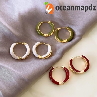 OCEANMAPDZ ต่างหูห่วง โลหะผสม ทรงกลม เรียบง่าย สไตล์เกาหลี วินเทจ ของขวัญ