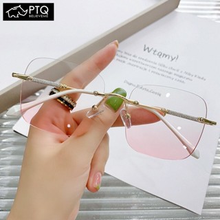 Ptq แว่นสายตาสั้น สําหรับผู้หญิง ไร้ขอบ แว่นตา ไม่มีสี กรอบโลหะ ขนาดใหญ่ บลัชออน แว่นตา กรอบแว่นตาแบน