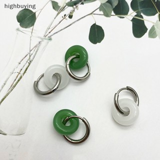 [highbuying] วินเทจ หยก ต่างหู ไทเทเนียม เหล็ก วงกลม ต่างหูหล่น สําหรับผู้หญิง เด็กผู้หญิง เครื่องประดับ ของขวัญ หัวเข็มขัดหู ใหม่ พร้อมส่ง