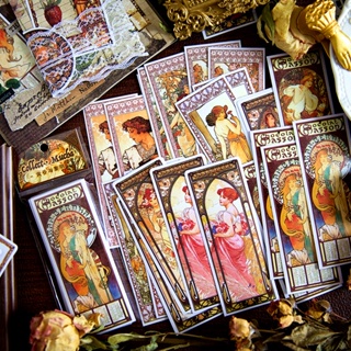 Midoo สติกเกอร์ฉลาก ลาย Collect the Mucha Series สไตล์วินเทจ สําหรับตกแต่งสมุดภาพ การ์ด 30 ชิ้น ต่อล็อต