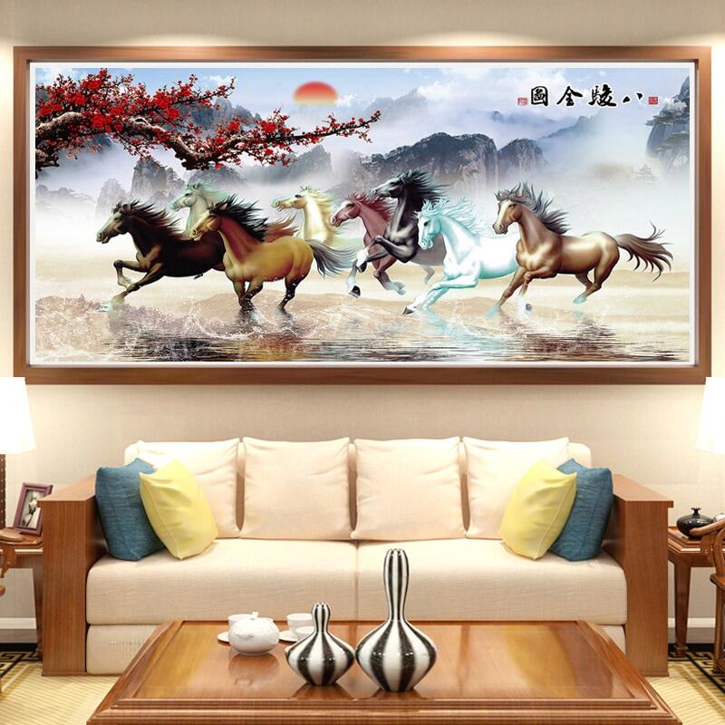 ภาพวาดผ้าใบ รูปม้าฮวงจุ้ย 8 ตัว สําหรับตกแต่งบ้าน ห้องนั่งเล่น