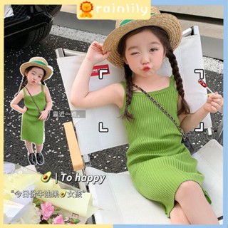 ชุดเดรสกระโปรง สีเขียว สไตล์เกาหลี สําหรับเด็กผู้หญิง 2023