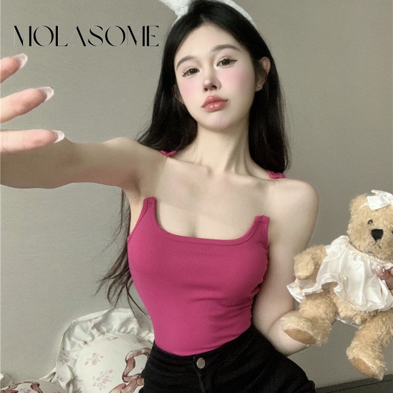Molasome ใหม่ เสื้อกล้ามลําลอง แขนกุด สายคล้องไหล่ สีพื้น แฟชั่นสําหรับผู้หญิง 2023
