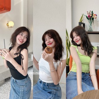 oninaka เสิ้อครอปแขนกุดผูกตรงแขน สีโดดเด่น พร้อมส่งในไทย 719#