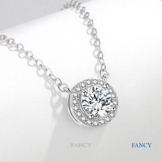 Fancy สร้อยคอโซ่เงินแท้ S925 จี้เพทาย ทรงกลม หรูหรา เครื่องประดับ สําหรับผู้หญิง