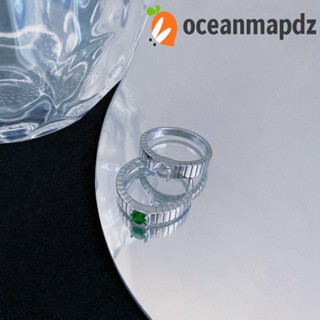 OCEANMAPDZ แหวนเพทาย แบบเปิด ลายทาง สไตล์วินเทจ คลาสสิก เรียบง่าย ของขวัญแฟชั่น