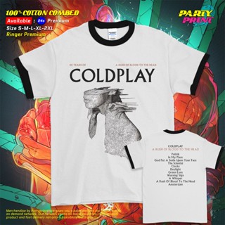 Partyprintstore เสื้อยืดลําลอง แขนสั้น คอกลม พิมพ์ลาย Raglan 3/4 Ringer Tee Band Coldplay Cold Play A Rush of Blood to the Head 20th 52