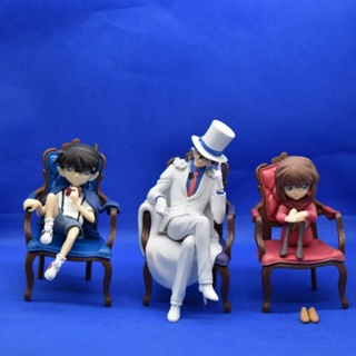 โมเดลตุ๊กตาฟิกเกอร์นักสืบโคนัน Phantom Thief Kid Haihara Ai White Dress Chair Kidd Sitting