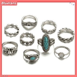 Bluelans แหวนนิ้วมือ รูปช้าง ดอกไม้ สีเขียวขุ่น 9 ชิ้น ต่อชุด