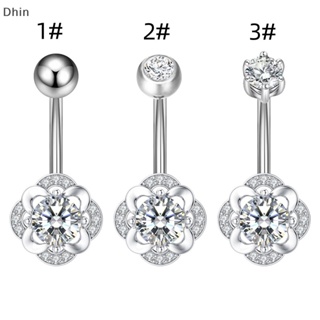 [Dhin] Fashion Flower Belly Button Ring Shiny Zircon Crystal Titanium Steel Navel Nail For Women Body Sexy  Jewelry COD