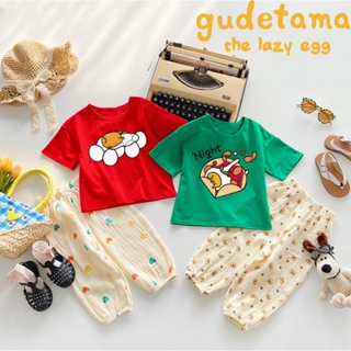 Gudetama เสื้อยืดแขนสั้นลําลอง พิมพ์ลายไข่ขี้เกียจ 5 สี แฟชั่นสไตล์เกาหลี สําหรับเด็กผู้ชาย และเด็กผู้หญิง