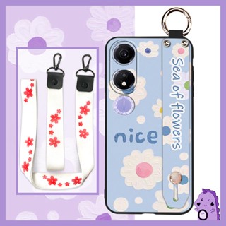 Dirt-resistant painting flowers Phone Case For Honor Play40 5G Wristband Waterproof protective Back Cover cute Silicone