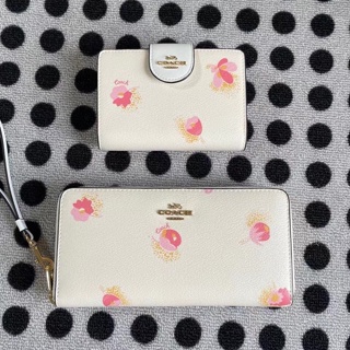 Long Zip Around Wallet With Pop Floral Print C6046 C6439 แท้ กระเป๋าสตางค์ COAC H กระเป๋าสตางค์ใบสั้น