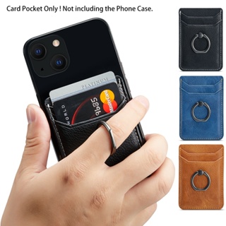 เคส Card Pocket เคสโทรศัพท์มือถือหนัง PU พร้อมแหวนขาตั้งโลหะ สําหรับ Universal Leather Credit Card Bag With Metal Finger Ring Holder for iPhone 15 14 Plus 13 Pro Max 12 Mini 11 SE 2022 2020 5 5s 6 6s 7 8 Plus ฝาผับเก็บนามบัตรได้ เคสหนัง