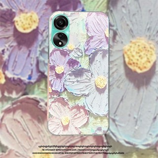 ใหม่ เคสโทรศัพท์มือถือแบบนิ่ม กันกระแทก ลายภาพวาดสีน้ํามัน รูปดอกไม้ พร้อมแหวนขาตั้ง แฟชั่น สําหรับ Oppo A58 4G Oppo A58 NFC 2023 A58 OPPOA58NFC