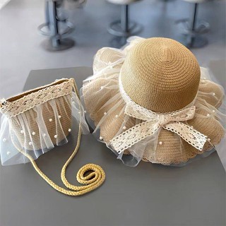 Childrens Sun Hat Summer Girls Sun Hat Bag Set Baby Girls Western Style Lace Princess Beach Hat noVB