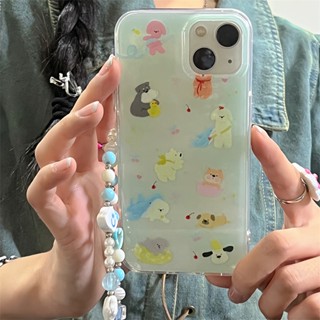 ใหม่ เคสโทรศัพท์มือถือ ซิลิโคน กันกระแทก ลายการ์ตูนฉลาม สีฟ้านมน่ารัก พร้อมสายโซ่คล้อง สองชั้น สําหรับ Iphone 14 12 11 13 pro max 14promax 14 13Pro 11 12