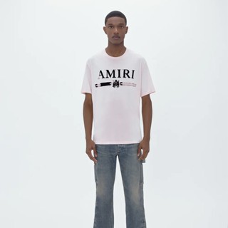 เสื้อยืดแขนสั้น พิมพ์ลายโลโก้ Amiri ทรงหลวม สไตล์ยุโรป และอเมริกา สตรีท เหมาะกับฤดูใบไม้ผลิ และฤดูร้อน สําหรับผู้ชาย และผู้หญิง