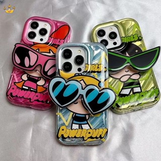 【The Powerpuff Girls】เคสโทรศัพท์มือถือ แบบนิ่ม ลายคลื่นเลเซอร์ ไล่โทนสีเงิน มีป็อบอัพ สําหรับ IPhone 11 12 13 14 Pro MAX X XR XS MAX 14 Plus juncong2023shop