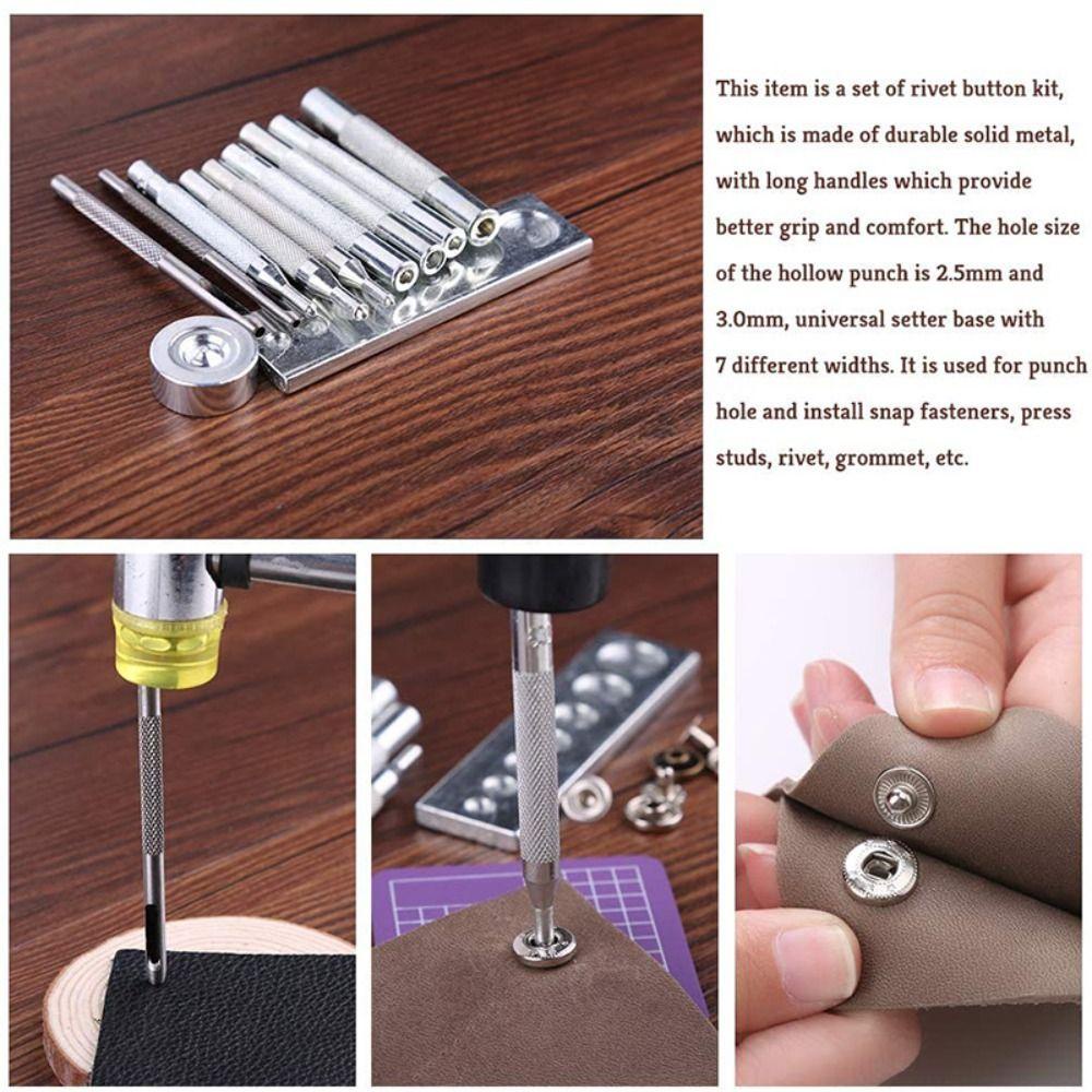 Dealshop ชุดเครื่องมือหมุดย้ํา เหล็กคาร์บอน ขนาดกลาง สีเงิน แบบพกพา DIY สําหรับงานหนัง งานฝีมือ 11 ชิ้น