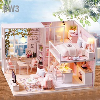 BW3 Wooded 1/24 บ้านตุ๊กตาจิ๋วเฟอร์นิเจอร์ไฟ LED บ้านตุ๊กตาชุด DIY ผู้ใหญ่เด็กของขวัญ