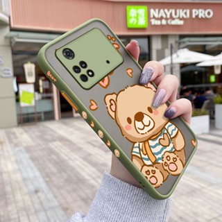 เคสโทรศัพท์มือถือ ซิลิโคนแข็ง ขอบสี่เหลี่ยม กันกระแทก ลายการ์ตูนหมีน่ารัก แฟชั่น สําหรับ Xiaomi Poco X4 Pro 5G Poco M4 Pro Poco C40