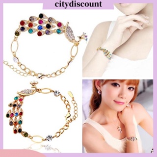 &lt;citydiscount&gt; สร้อยข้อมือ กําไลข้อมือ โซ่ จี้นกยูง ประดับพลอยเทียม หลากสี สไตล์วินเทจ สําหรับผู้หญิง