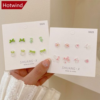 Hotwind ต่างหูกระดุมเรซิ่น ทรงเรขาคณิต ขนาดเล็ก สีแคนดี้ เรียบง่าย เครื่องประดับ สําหรับผู้หญิง 4 คู่ ต่อชุด N3Q1