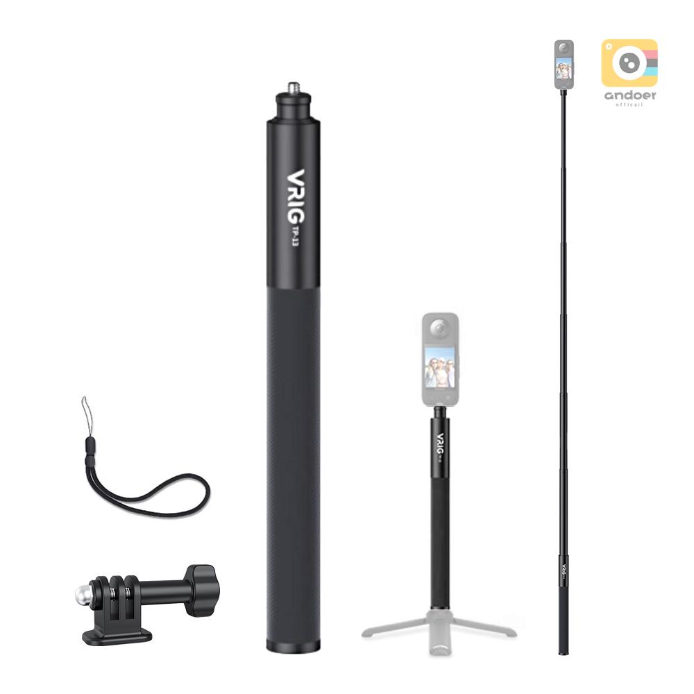 VRIG TP-13 53.5-Inch Selfie Stick Aluminum Alloy 6 Sections with 1/4in Screw & Mount Adapter Compatible with INSTA360 X2/X3 11/10/9