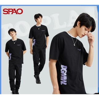 เสื้อยืดแขนสั้น คอกลม พิมพ์ลายตัวอักษร SPAO แฟชั่นฤดูร้อน และฤดูใบไม้ผลิ สําหรับผู้ชาย