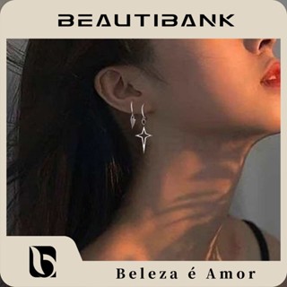 Beautibank ต่างหูห่วงเงิน 925 จี้รูปดาว เรขาคณิต สไตล์ฮิปฮอป สําหรับผู้หญิง และผู้ชาย