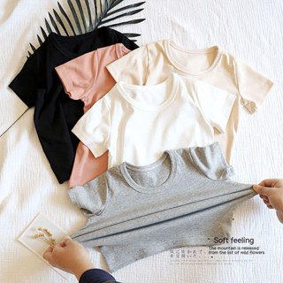 พร้อมส่ง เสื้อยืดแขนสั้น คอกลม แบบบาง ระบายอากาศได้ดี สีพื้น แฟชั่นฤดูร้อน สําหรับเด็กผู้ชาย และเด็กผู้หญิง