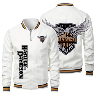 เสื้อแจ็กเก็ตลําลอง ขนาดใหญ่ พิมพ์ลายโลโก้ Harley Davidson สําหรับผู้ชาย