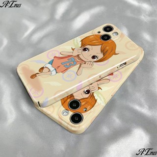 เคสโทรศัพท์มือถือ แบบฟิล์มแข็ง ลายการ์ตูน Nami สีเหลือง สําหรับ Apple Iphone 14promax 13 12 11 xs 7 8p M53T