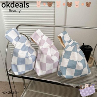 Okdeals กระเป๋าถือ กระเป๋าช้อปปิ้ง ผ้าฝ้าย ลายสก๊อต น้ําหนักเบา สไตล์เรโทร เหมาะกับฤดูร้อน สําหรับผู้หญิง