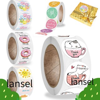 Lansel สติกเกอร์ฉลาก ลายโดนัท Thank You สีรุ้ง สําหรับตกแต่งซองจดหมาย บรรจุภัณฑ์ เครื่องเขียน ของขวัญวันเกิด DIY