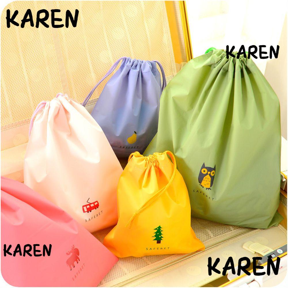 Karen กระเป๋าหูรูด พลาสติก PE กันน้ํา ลายการ์ตูน หลากสี สําหรับจัดเก็บเสื้อผ้า รองเท้า เล่นกีฬา เข้า