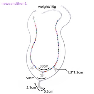 Newsandthen1 โบฮีเมียน หลายชั้น แฮนด์เมด ลูกปัด โซ่แฟชั่น สร้อยคอพู่ ดวงจันทร์ ดาว คริสตัล จี้ เครื่องประดับ สําหรับผู้หญิง เครื่องประดับดี