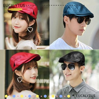 EUTUS หมวกเบเร่ต์ หมวกปานามา หนัง PU สไตล์เรียบง่าย หรูหรา