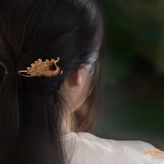 กิ๊บติดผม ตะเกียบ รูปนกยูง สีทอง สไตล์วินเทจ ย้อนยุค หรูหรา ง่ามอัพโด้ Chignon Pins