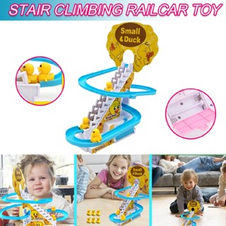 Electric Little Duck Track Slide Light Music Toys Stair Climbing Toy Children