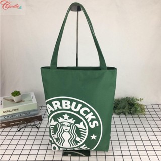 【CAMILLES】Starbucks Simple Tote Shopping Bag Cartoon Canvas Waterproof Lunch Box Bento Bag【Mensfashion】