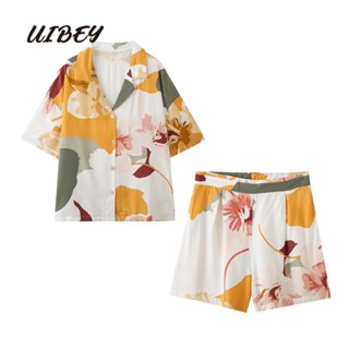 Uibey เสื้อเชิ้ต แขนสั้น พิมพ์ลาย + กางเกงขาสั้น 122