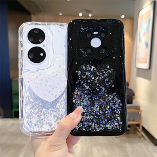 สําหรับ OPPO Reno8T Reno8Z Reno7Z Reno6Z 5G Reno10 Reno9 Reno 8T 8Z 7Z 10 10Pro plus 9 9Pro 8 8Pro เคสโทรศัพท์มือถือ Soft TPU Case เคสมือถือ Luxury Glitter Wave เคสโทรศัพท์ใส กันกระแทก ปลอกซิลิโคน With Love Bracket