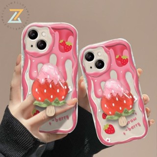 เคสโทรศัพท์มือถือ ซิลิโคน ลายสตรอเบอร์รี่ สีชมพู พร้อมที่ตั้งวาง สําหรับ VIVO Y27 4G Y02 Y35 Y36 Y56 Y22 Y22S Y12 Y20 Y21 Y33S Y30 Y15 Y15S Y15A Y16 Y12A Y72 Y11 Y21A Y50 Y20A Y91C