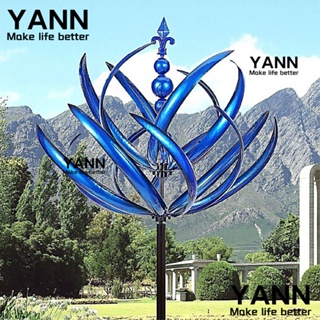 Yann1 กังหันลมเหล็ก โลหะ หมุนได้ ถอดออกได้ สีแดง สีฟ้า สําหรับตัดพื้นดิน สวน