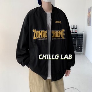 CHILLG LAB แจ็คเก็ตผู้ชายฤดูใบไม้ผลิและฤดูใบไม้ร่วงอินเทรนด์แบรนด์เย็บปักถักร้อยย้อนกลับแจ็คเก็ตคู่ถนนฮิปฮอปหลวมอเมริกันแจ็คเก็ตทิ้งระเบิด