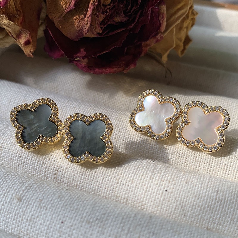 XIYA ต่างหู รูปใบโคลเวอร์สี่แฉก ดอกไม้ หรูหรา เข้ากับทุกการแต่งกาย สไตล์คลาสสิก