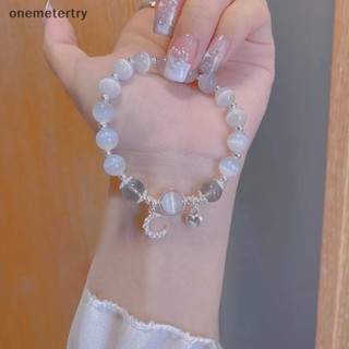 Onem INS สร้อยข้อมือลูกปัดหินโอปอล หินธรรมชาติ สีเทา แฮนด์เมด แฟชั่นสําหรับผู้หญิง