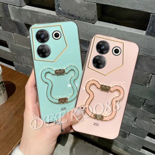 เคสโทรศัพท์มือถือชุบไฟฟ้า ลายหมีน่ารัก พร้อมขาตั้ง สําหรับ Tecno Camon 20 Pro Premier Spark Go 2023 10C 10 Pro POVA 4 4G 5G Camon20Pro